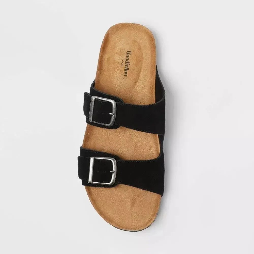 Mens Saul Suede Two Bands Sandals - Goodfellow - Black